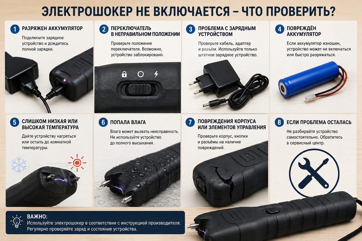 электрошокер не включается - что проверить