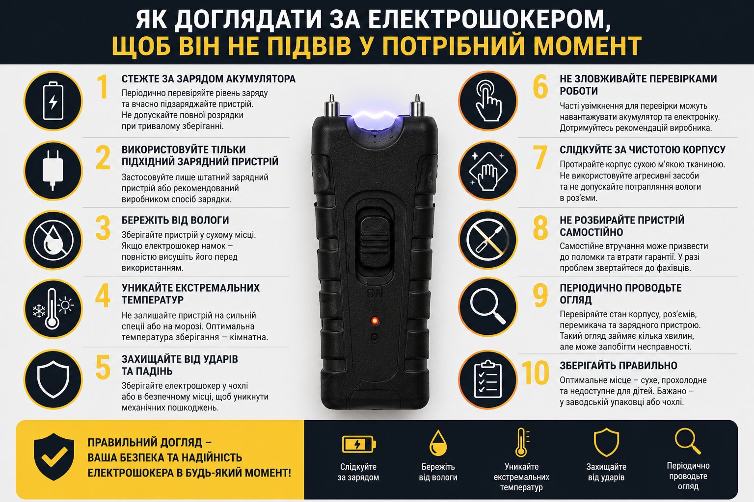 Как ухаживать за электрошокером, чек-лист